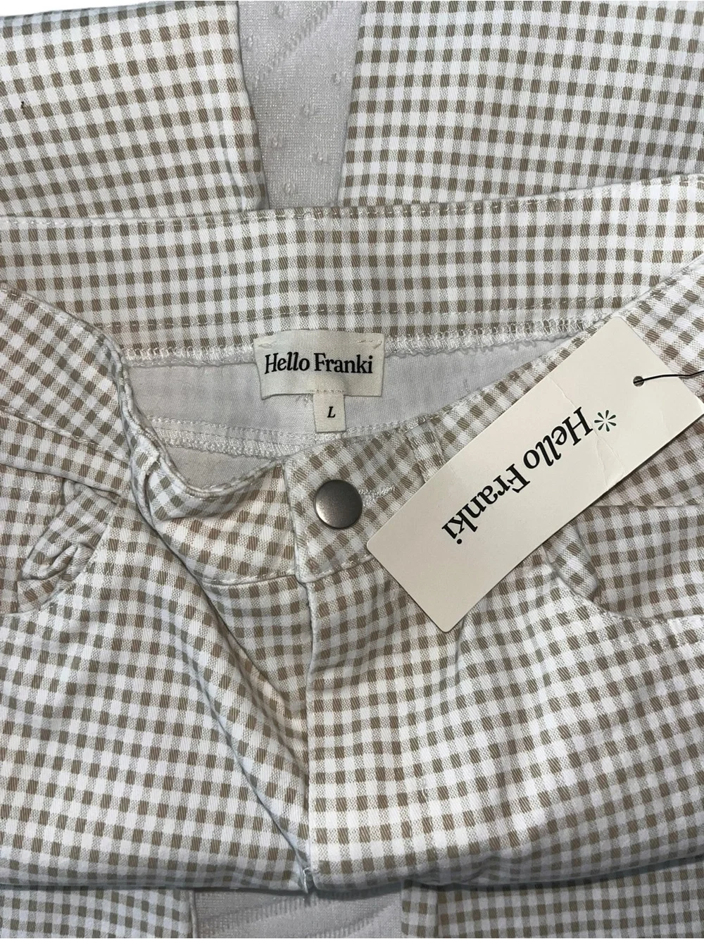 NWT Hello Franki Girls Teen Large Gingham Flare Pants Brown White Stretch